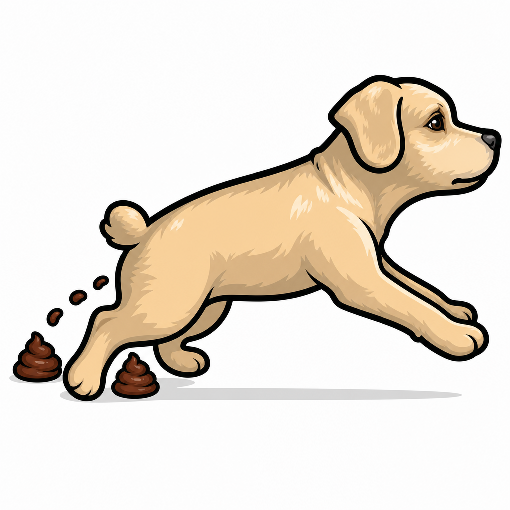 Pooping Dog sticker running and leaving a trail behind